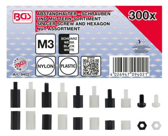 Tornillos distanciadores y surtido de tuercas hexagonales nylon 300 piezas