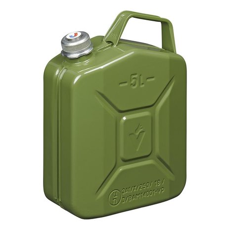 Jerry can 5L metal green with magnetic screw cap UN- & TuV/GS-approved