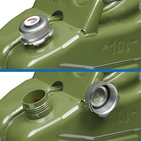 Bidon de 10L de metal verde con tapon de rosca magnetico homologado por la ONU y TuV GS