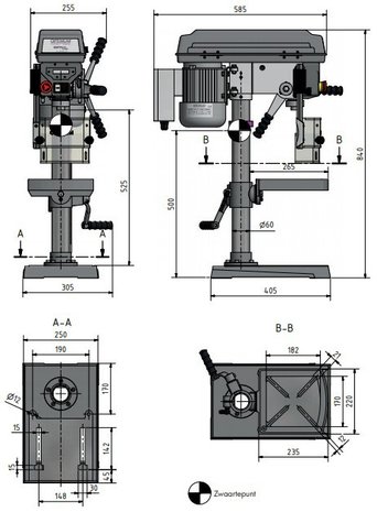 Diametro de la maquina taladradora de mesa 16 mm, 565x275x840 mm