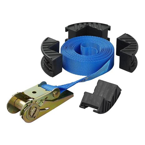 Tie down strap blue with ratchet and corner protectors 5 meter
