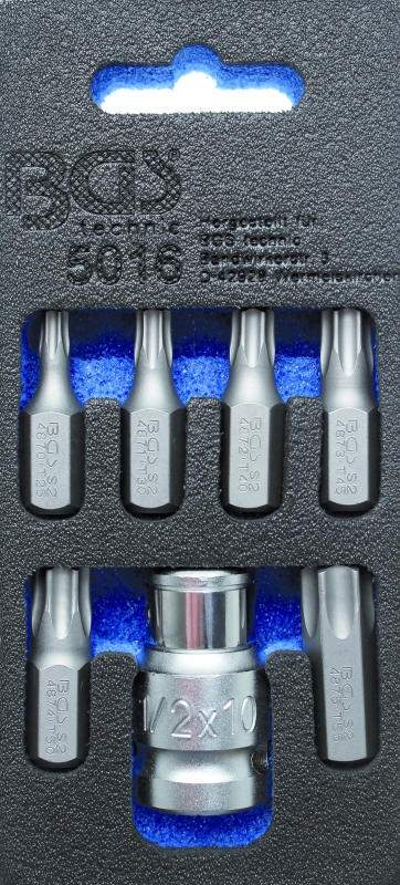 Juego de puntas de destornilladores entrada 10 mm | 7 piezas 3/8 | perfil en T BGS 5016 para Torx