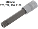 Punta de vaso longitud 110mm entrada (1/2) perfil en T (para Torx) con perforacion