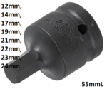 Conector de bit de impacto 20 mm (3/4 ) Hexagono interno 12 mm