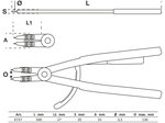 Alicate de puntas (circlip) recto para anillos de retención interiores 500 mm