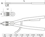 Alicate de puntas (circlip) en ángulo para anillos de retención interiores 500 mm