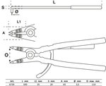 Alicate de puntas (circlip) en ángulo para anillos de retención exteriores 500 mm