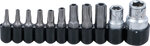 Juego de puntas entrada 10 mm (1/4) / 10 mm (3/8) perfil en T (para Torx) con perforacio