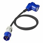 Cable alargador 150cm 3x2 5mm² de clavija CEE a clavija CEE acodada + base Schuko