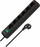 Regleta con interruptor 6 tomas negro 1,5m H05VV-F 3G1,5