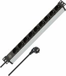Regleta 19 para armario de distribucion 9-tomas negro plata 2m H05VV-F 3G1,5 sin interruptor