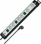 Regleta Technik 6-tomas negro gris claro 3m H05VV-F 3G1,5 interruptor cada 2 tomas Disposicion especial de los enchufes