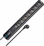 Regleta enchufes con proteccion contra subidas de tension 19.500A 7-tomas negro 2m H05VV-F 3G1,5