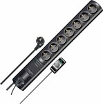Regleta contra subidas de tension Switch 19.500 A Enchufes 7 negro 2m H05VV-F 3G1,5 2 permanentes, 5 con interruptor