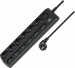 Regleta de enchufes conmutable por separado 6 tomas 2m H05VV-F 3G1,5 negro