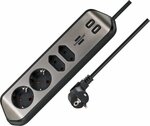 Enchufe de esquina estilo con funcion de carga USB 4 vias 2x tomas de corriente & 2x Europeo plata negro