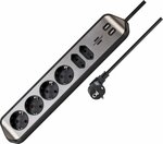 Enchufe de esquina con funcion de carga USB 4x tomas de corriente 2x Euro plata negro