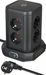Torre de enchufes de 8 vias con 4x USB negro 2m H05VV-F3G1.5