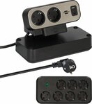 Duplex Regleta de enchufes de sobremesa con proteccion contra sobretensiones, 1x USB C, 1x USB A, 9x tomas de contacto de proteccion, plata negro