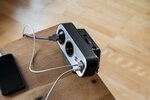 Duplex Regleta de enchufes de sobremesa con proteccion contra sobretensiones, 1x USB C, 1x USB A, 9x tomas de contacto de proteccion, plata negro