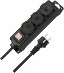 Regleta de enchufes con interruptor IP44 3 pliegues negro 2m H07RN-F 3G1,5