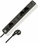Regleta de enchufes con 3 tomas con temporizador de cuenta atrás, 1x USB A, 1x USB C, blanco negro, 1,5 m H05VV-F 3G1,5