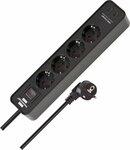 Regleta de enchufes con 2 tomas de carga USB C 4 tomas negro 1,5m H05VV-F3G1.5