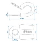 Clip del chasis para cable con proteccion de goma, 8 mm x10 piezas