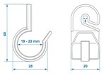 Clip para poste de tienda de campana de 19-22 mm con gancho x10 stuks
