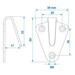 Gancho de cuerda de metal curvado de 40x45 mm x5 piezas