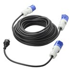 Juego CEE con cable de extension de 20 m 3x1,5 mm y cable adaptador de 40 cm de enchufe Schuko a CEE en bolsa de almacenamiento