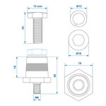 Juego de bornes de bateria atornillables (+) y (-) de laton M6 con tornillo y arandela