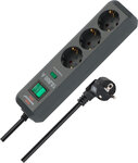 Regleta con proteccion contra sobretensiones 3 tomas antracita 1,5m 13.500A H05VV-F 3G1,5
