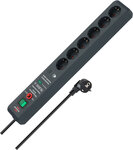 Regleta con proteccion contra sobretensiones, acustica 6 tomas 19.500A antracita 3 m H05VV-F 3G1,5