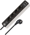 Regleta con USB 4 tomas blanco/negro 1,5 m H05VV-F 3G1,5 con interruptor