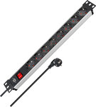 Regleta 8 tomas 2 m H05VV-F 3G1,5 + interruptor