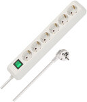 Regleta con interruptor 6 tomas blanca 3 m H05VV-F 3G1,5