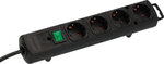 Regleta con enchufe plano 4 tomas negra 2m H05VV-F 3G1,5