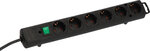 Regleta con enchufe plano 6 tomas negra 2m H05VV-F 3G1,5