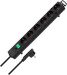 Regleta con enchufe plano 6 tomas negra 2m H05VV-F 3G1,5