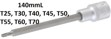 Punta de vaso longitud 140 mm entrada 12,5 mm (1/2) perfil en T (para Torx) T25