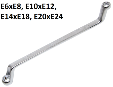 Llave de estrella doble con cabezas E-Torx acodada