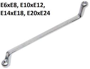 Llave de estrella doble con cabezas E-Torx acodada  E6xE8 - E20xE24mm