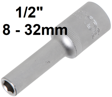 Llave de vaso hexagonal, larga entrada 12,5 mm (1/2) 8 - 32mm