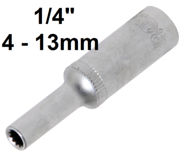 Llave de vaso Gear Lock, larga entrada (1/4) 4-13mm