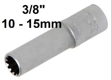 Llave de vaso Gear Lock, larga entrada (3/8) 10-15mm