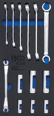 Bandeja de herramientas 1/3: Llave de tuerca abocardada y toma especial 10 mm (3/8) 13 piezas