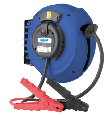 Carrete de cable automatico profesional con 6 m de cable y abrazaderas de bateria 
