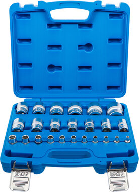 Juego de llaves de vaso hexagonal entradas 6,3 mm (1/4), 12,5 mm (1/2) medidas en pulgadas 24 piezas