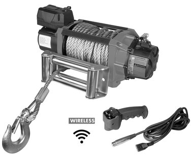 Cabrestante 24V 8164kg 22m cable acero mando a distancia inalambrico